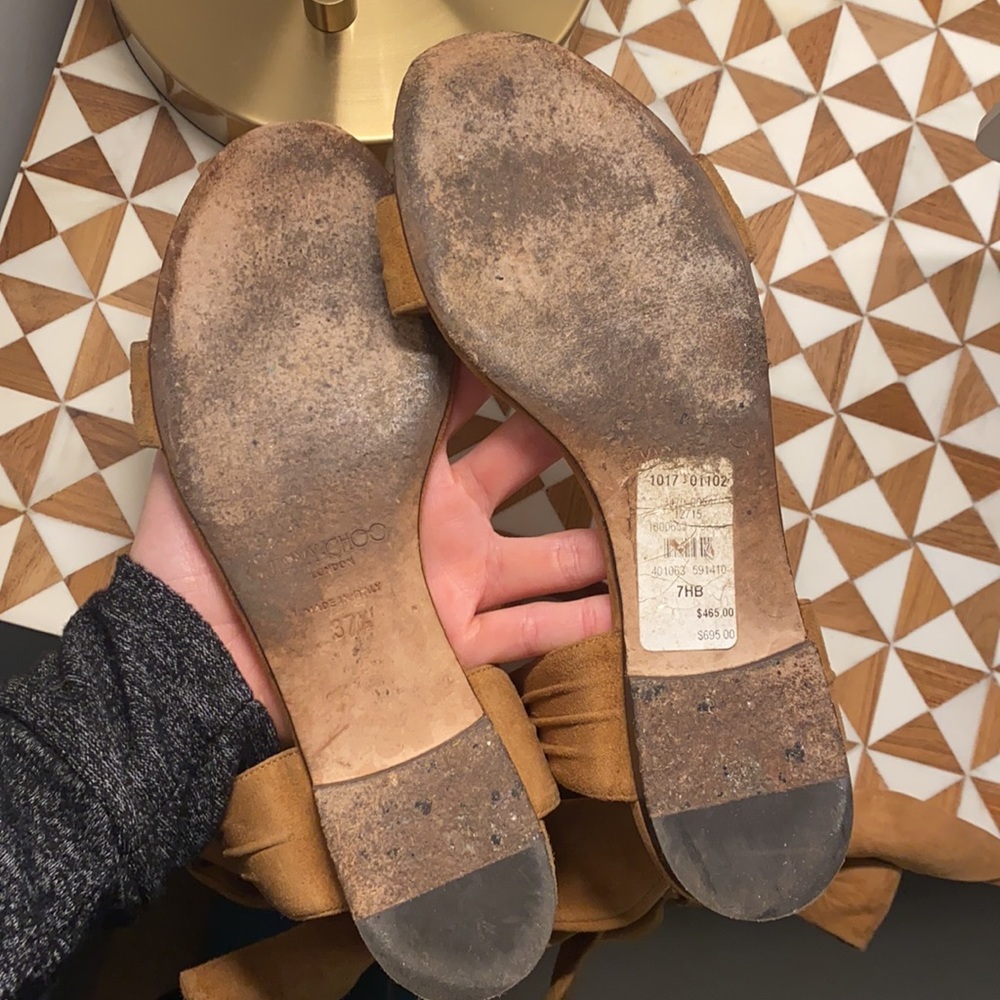 Jimmy Choo Kora Suede Ankle-Wrap Flat Sandals, Canyon - Picture 8 of 9